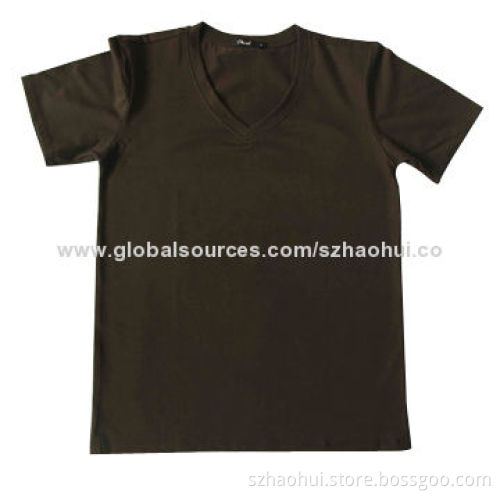 Men's V-neck Basic Plain T-shirt for Casual Wear, Made of 100% Cotton, Customized Brands Available